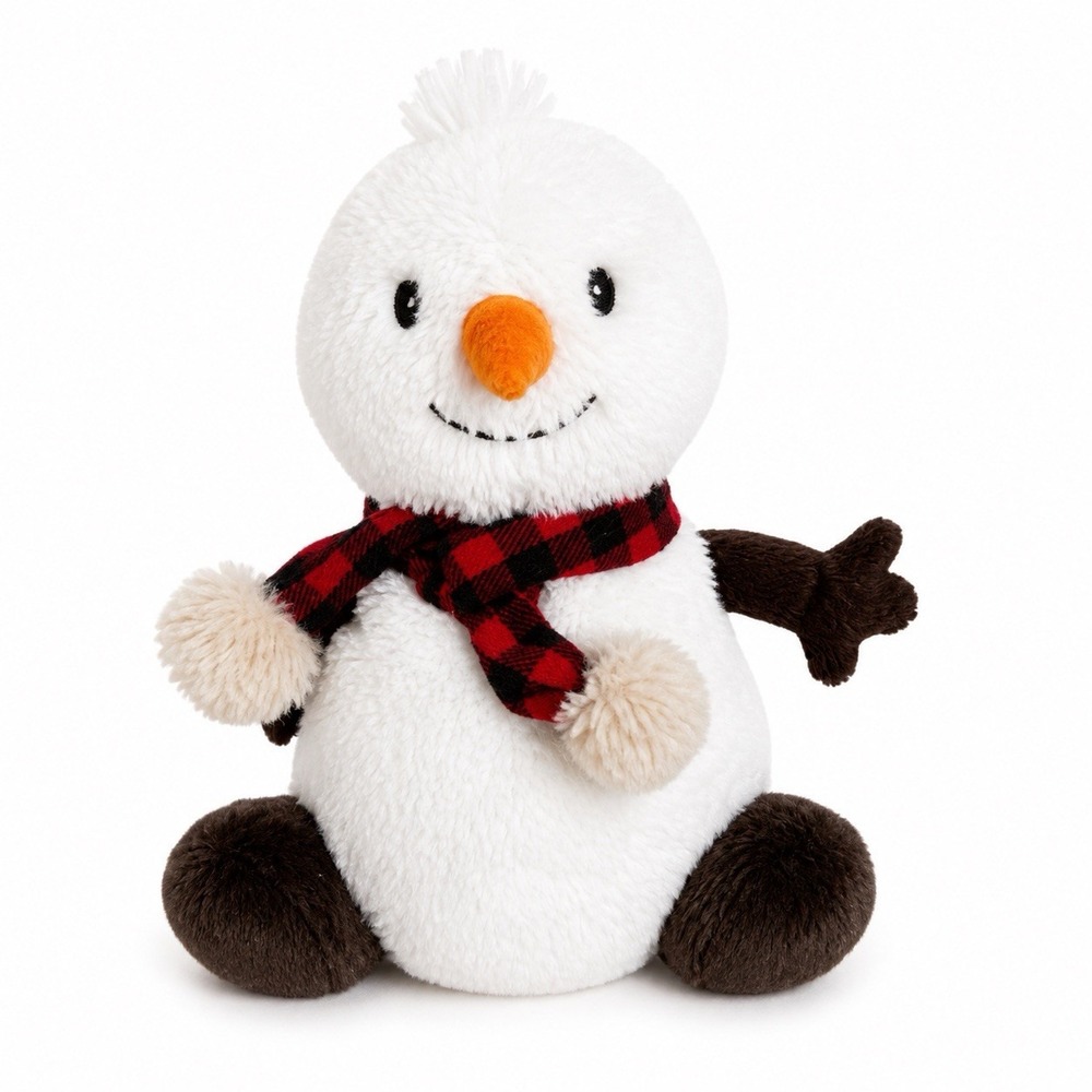 Aurora Snowman Plush 9" White Stuffed Animal Soft Toy Red Checkered Scarf